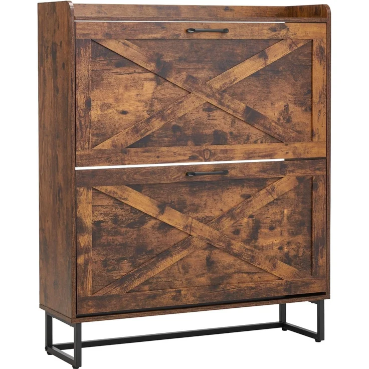 VEVOR Schuhschrank mit 2 Klappen & Kippschutz, platzsparender Schuhkipper, freistehender Schuhregal-Organizer für den Eingang Flur Wohnzimmer Veranda, Vintage Schuhregal 800 x 240 x 973 mm Braun – Bild 1