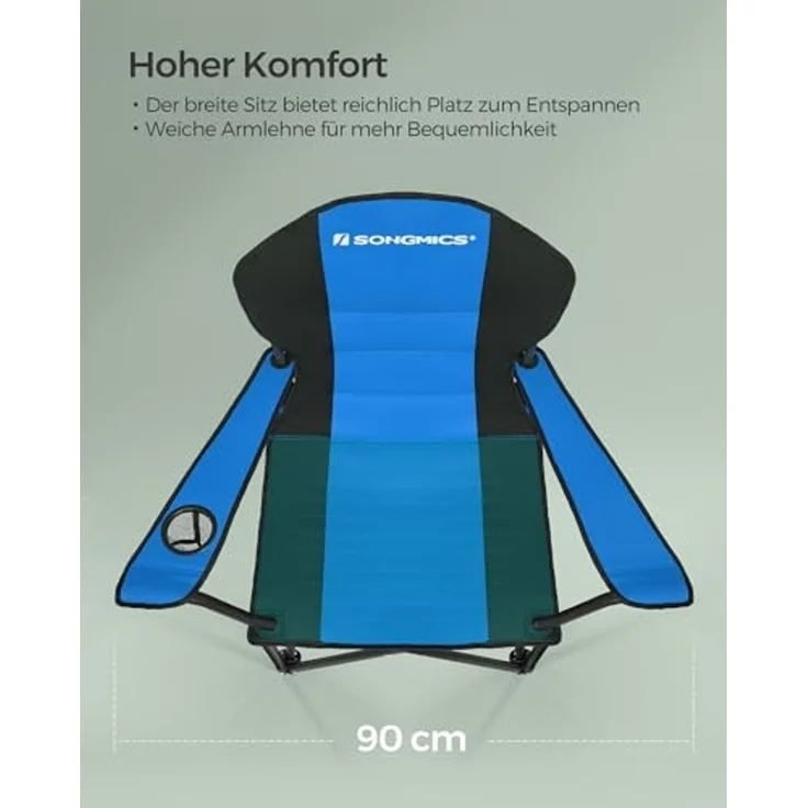 SONGMICS Campingstuhl, klappbar, Klappstuhl, komfortabler mit Schaumstoff gepolsterter Sitz, mit Flaschenhalter, hoch belastbar, max. Belastbarkeit 250 kg, Outdoor Stuhl, blau GCB06BU – Bild 6