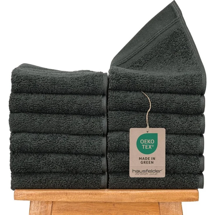 Hausfelder Gästehandtücher 12er Set kleine Handtücher für Gäste WC, 50x30cm, Anthrazit, Baumwollfrottee (12-St) – Bild 1