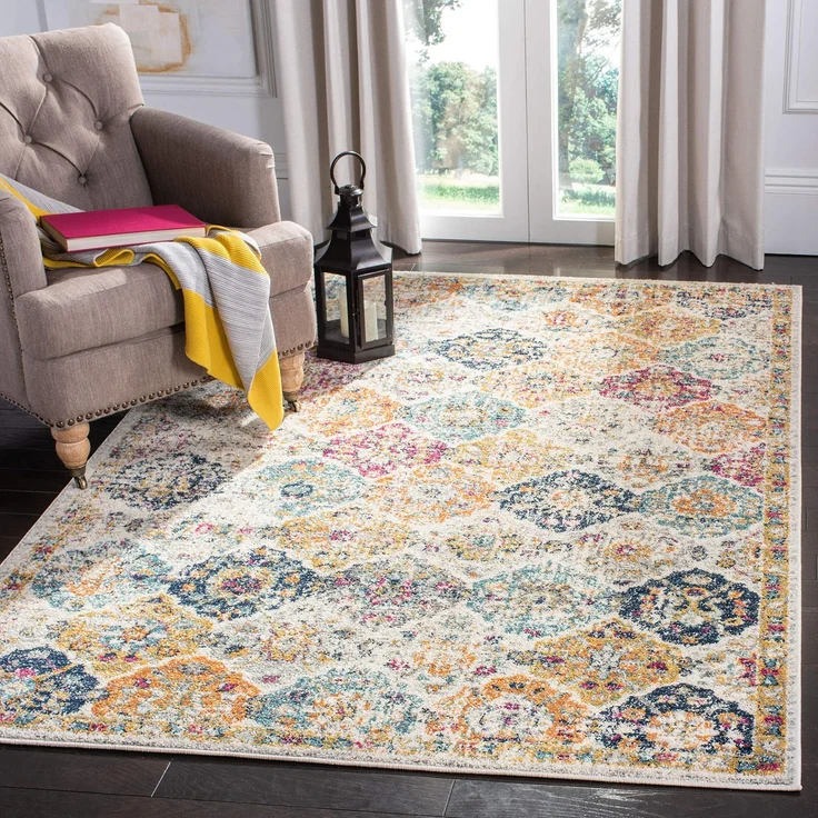 SAFAVIEH Madison Collection Teppich, MAD611A, Bohemian-Stil, Vintage-Stil, Vorleger Transitional 4' Square Creme/Multi