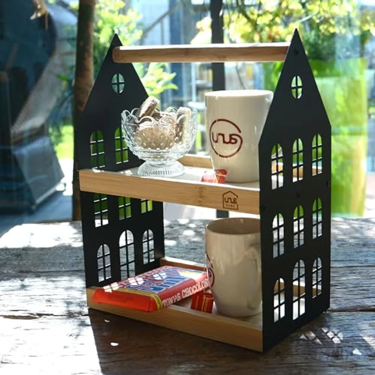 UNUS HOME Etagere Haus-Etagere 2 Etagen, (Schwarz 34x26,5x16cm (LxBxH), Servierplatte Servierbrett Serviertablett Frühstückstablett – Bild 3