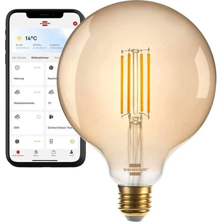 Brennenstuhl WiFi Filament LED Lampe Globe EEK F
