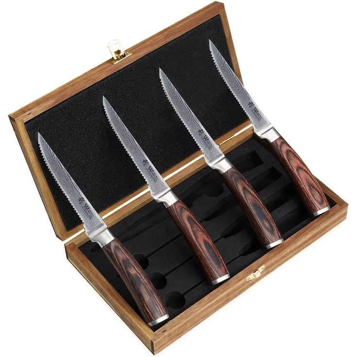 Wakoli Steakmesser EDIB 4er Set Damast Steakmesser 12,5 cm Klingen Geschenk-Holzbox – Bild 5