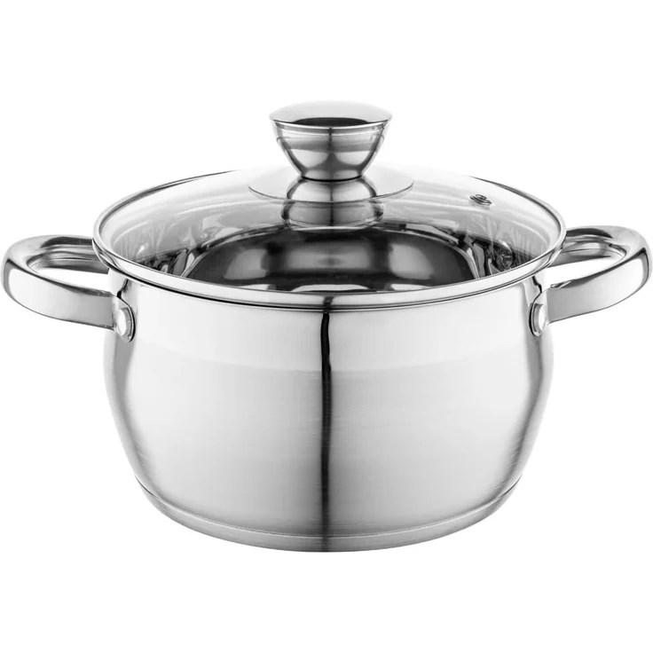 Florina Oliver 20 cm 3,4 L Edelstahltopf mit Glasdeckel | Für Induktion, Gas, Elektro, Ceran | Messskala innen | Spülmaschinengeeignet | Hitzebeständiger Deckel | Langlebig & robust