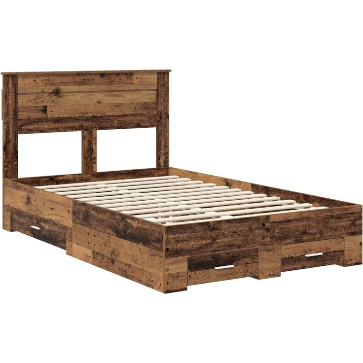 vidaXL Bettrahmen mit Kopfteil Altholz 135 x 190 cm Holzwerkstoff 3410001 – Bild 3