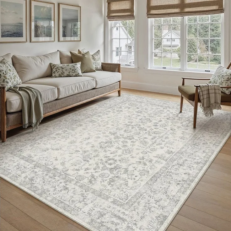 PURECOZY Teppich kurzflor, Wohnzimmerteppich, rutschfester Teppich, Vintage-Stil, rechteckig, Höhe: 5 mm, geeignet für verschiedene Innenräume