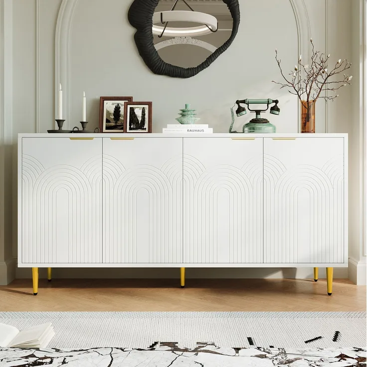 DESVIAE Sideboard mit 4 Türen und verstellbaren Einlegeböden 160x80x40 cm MDF/Spanplatte Weiß