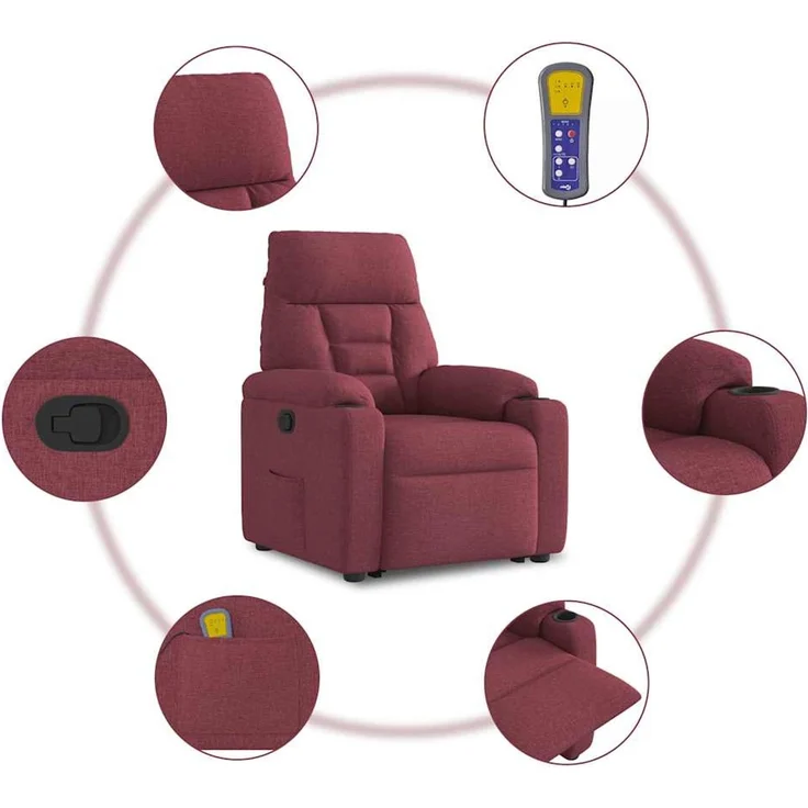 vidaXL Massagesessel mit Aufstehhilfe Weinrot Stoff 3303045 – Bild 10