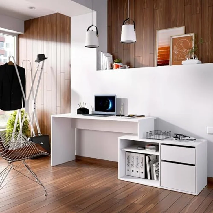 Dmora - Gardena-Schreibtisch, Schreibtisch mit Mehreren Positionen für das Büro oder Schlafzimmer, Mehrzweck-Ecktisch, 139 x 92 x 75 cm, Weiß – Bild 2