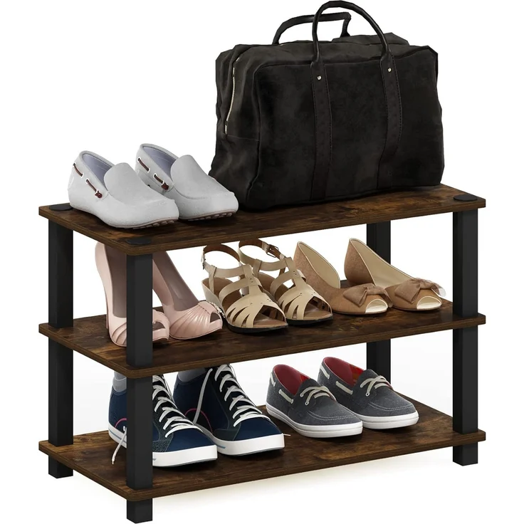 Furinno Turn-S-Tube Schuhregal mit 3 Ebenen, Bernsteinkiefer/Schwarz – Bild 1