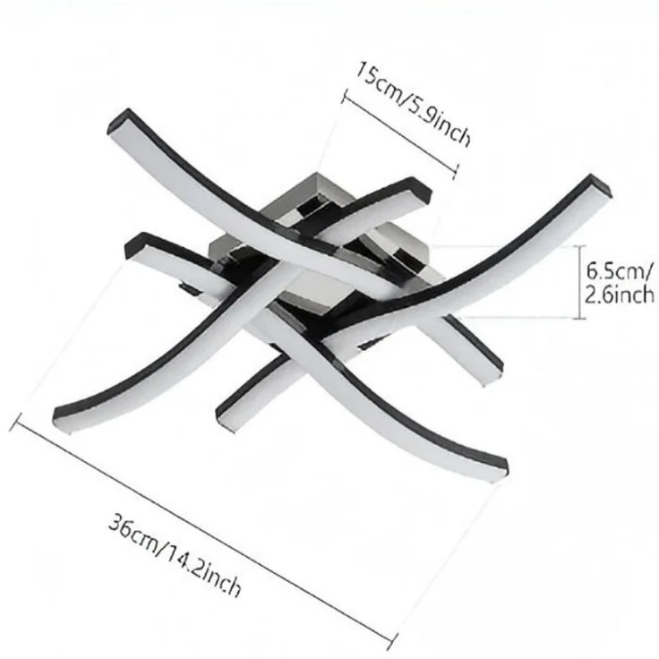 DELIPOP – Moderne 24W 6500K Schwarze LED – Deckenleuchte, Gebogenes Design, Kronleuchter für Wohnzimmer, Schlafzimmer, Esszimmer, Küche – 4 LEDs – 45x45x8cm – Bild 3