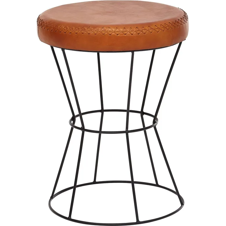 Wohnling Sitzhocker Echtleder / Metall 35 x 48 x 35 cm Design Hocker Rund