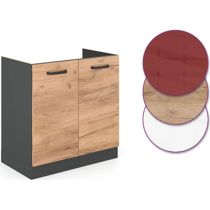 Spülenunterschrank R-Line Goldkraft Eiche 80 cm AP Marmor Vicco – Bild 5