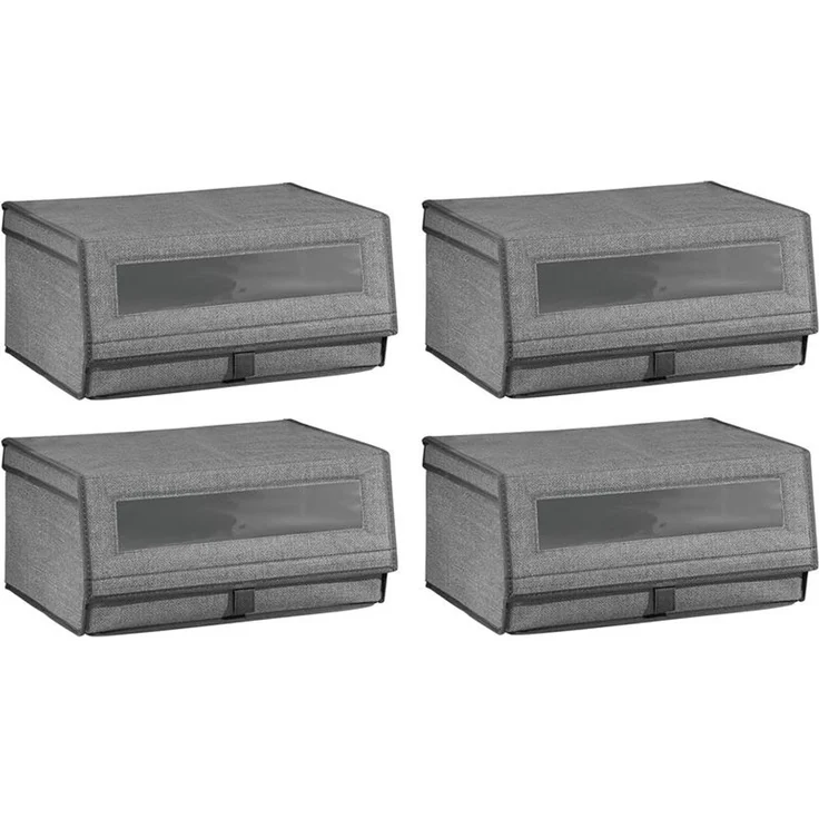 4er-Set Schuhaufbewahrung aus Stoff mDesign stapelbare Schuhbox dunkelgrau – Bild 9