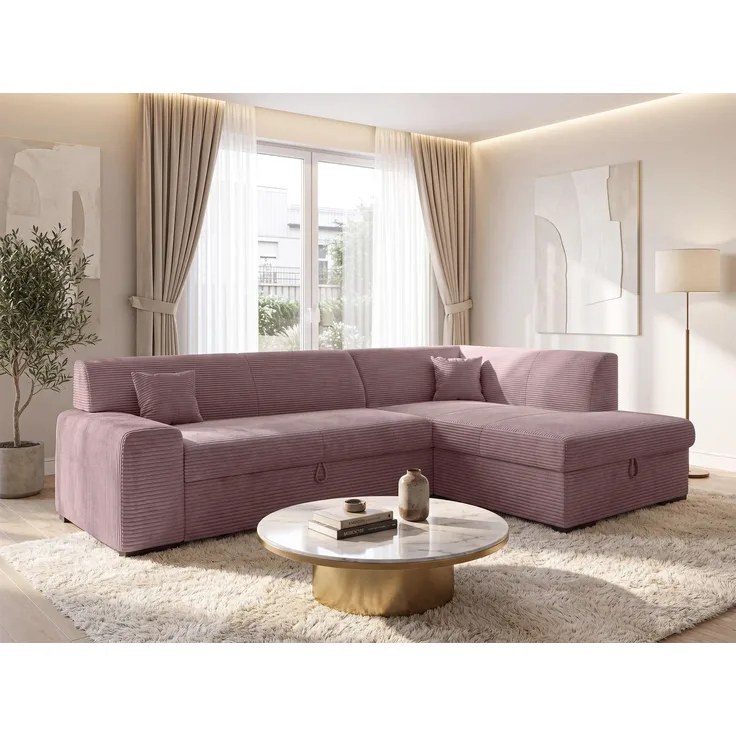 AX LIVING Rosa Sofa mit Schlaffunktion Lucera 260 cm Ecksofa Altrosa R