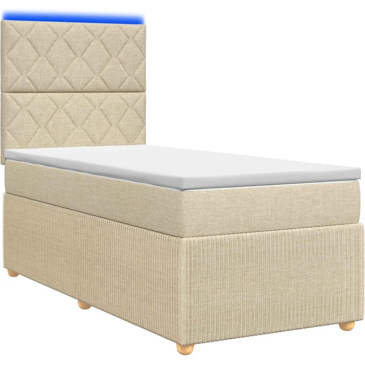 vidaXL LED Boxspringbett mit Matratze Creme 90 x 200 cm Stoff 3455781 – Bild 2