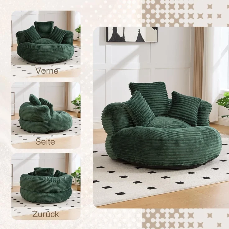 Couch Boneless Lounger Sitzsack Gaming Cord Indoor Outdoor Smaragd – Bild 7