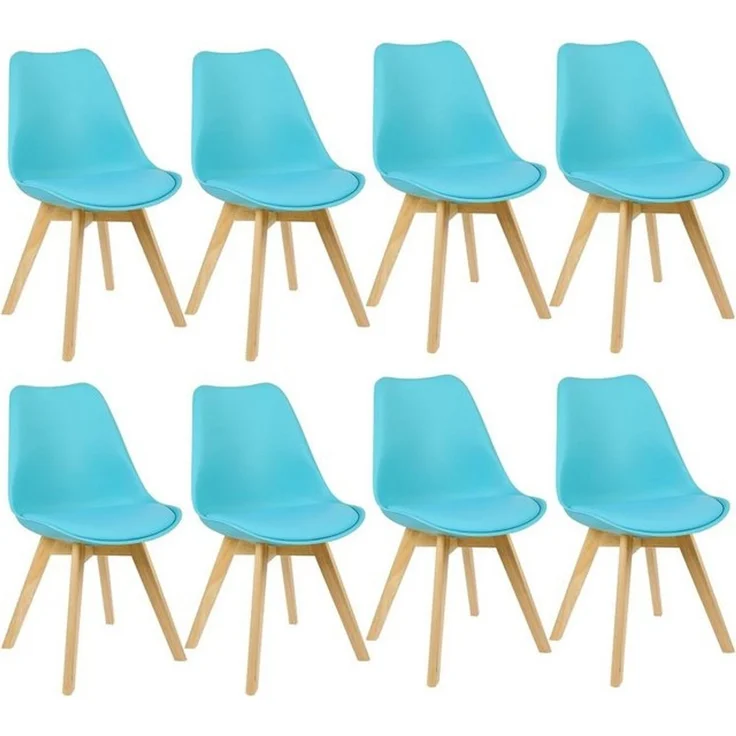 WOLTU Esszimmerstühle 8er Set, Skandinavische Küchenstühle, Wohnzimmerstuhl, Retro Design, Sitzfläche aus Kunstleder, Polsterstuhl Lehnstuhl,Massivholz Beine, Blau EZS69bl-8 – Bild 4