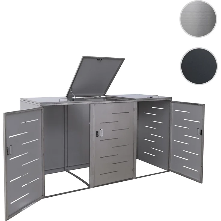 XL 3er-/6er-Mülltonnenverkleidung HWC-E83, Mülltonnenbox, erweiterbar 116x212x98cm ~ Edelstahl 85kg – Bild 9