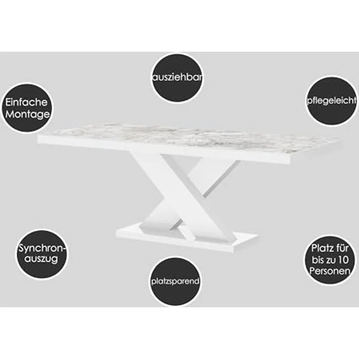 designimpex Esstisch Design Tisch HE-888 Weiß Hochglanz ausziehbar 160 bis 210 cm – Bild 5