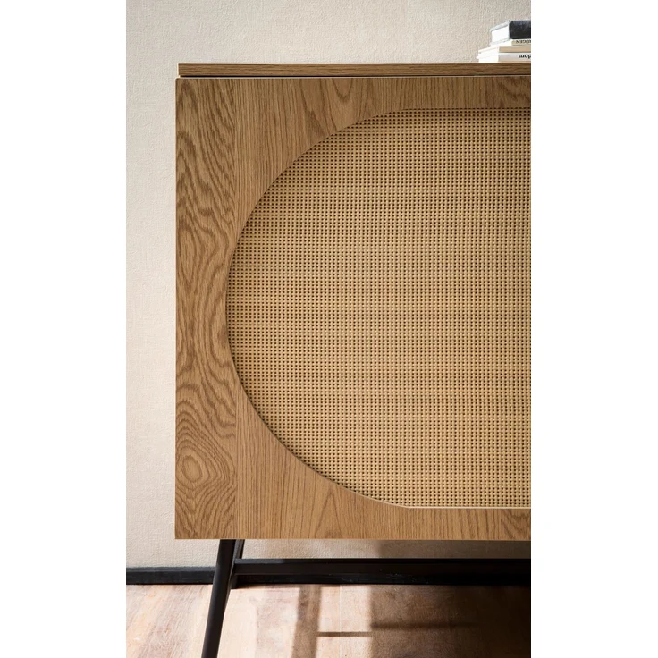 FINEBUY Sideboard FB103436 (140x80x40 cm Anrichte, Eiche-Dekor Rattangeflecht), Kommode Türen & Schubladen, Hoher Kommodenschrank – Bild 4