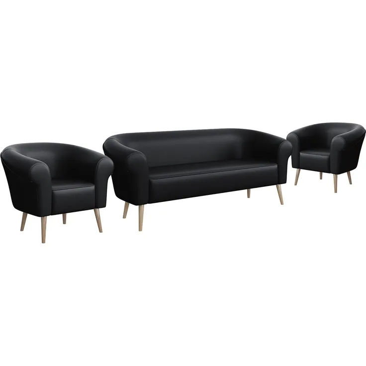 MEBLINI Sofa-Set EMILIA 3+1+1 - Schwarz Kunstleder - für Wohnzimmer - Mini Lounge für fünf Personen - Küchensofa - Sofa Klein - Sitzgarnitur - Polstergarnitur - Sofagarnituren