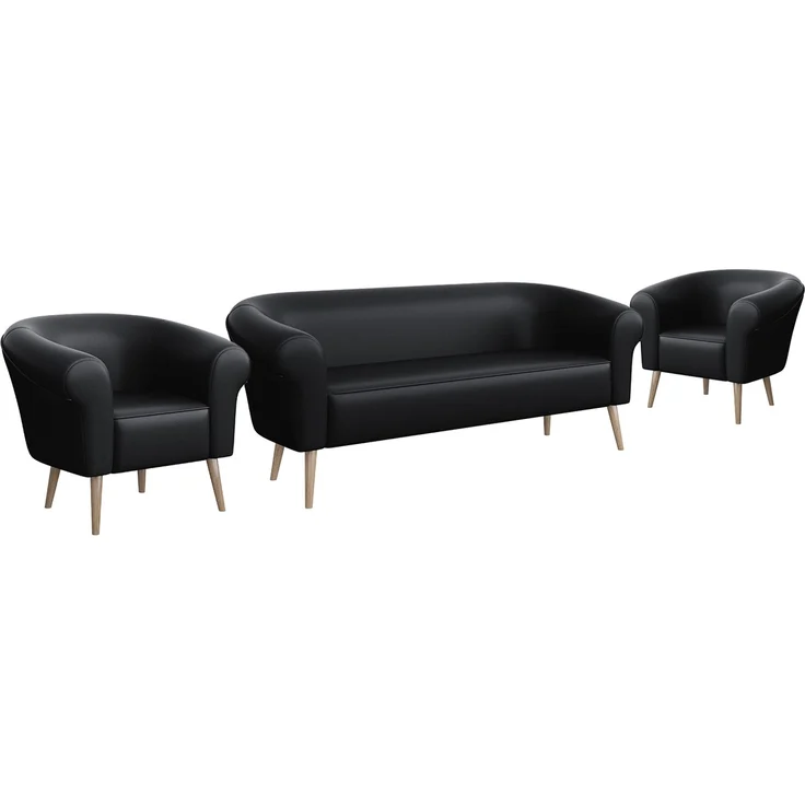MEBLINI Sofa-Set EMILIA 3+1+1 - Schwarz Kunstleder - für Wohnzimmer - Mini Lounge für fünf Personen - Küchensofa - Sofa Klein - Sitzgarnitur - Polstergarnitur - Sofagarnituren – Bild 1