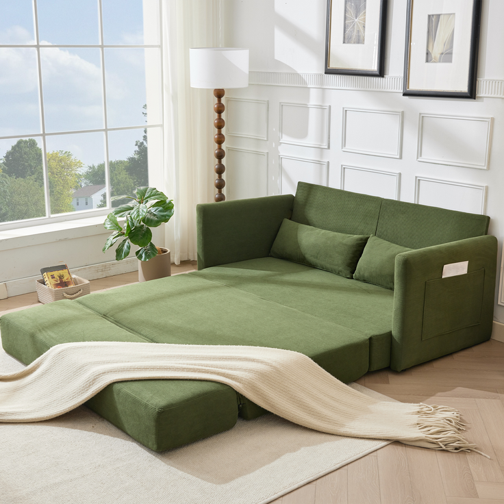 ZUBALIYA Schlafsofa 92x82 cm, mit Stauraum, mit Samtbezug, mit Cordbezug, mit breiten Armlehnen, mit Schaumstoffpolsterung, Grün – Bild 17
