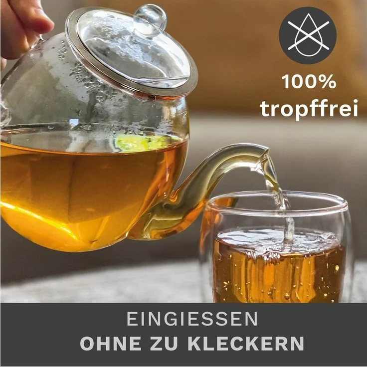 Creano Teekanne Creano Glas-Teekanne 1,5l, 3-teiliger Teebereiter mit integriertem, (1er-Set, 2-St), tropffrei – Bild 2