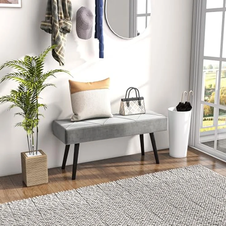 HOMCOM Polsterbank Sitzbank mit X-Muster, in Samtoptik, bis 120 kg Belastbar (Flurbank, 1-St, Bettbank), für Schlafzimmer, 100 x 36 x 45 cm, Grau – Bild 8