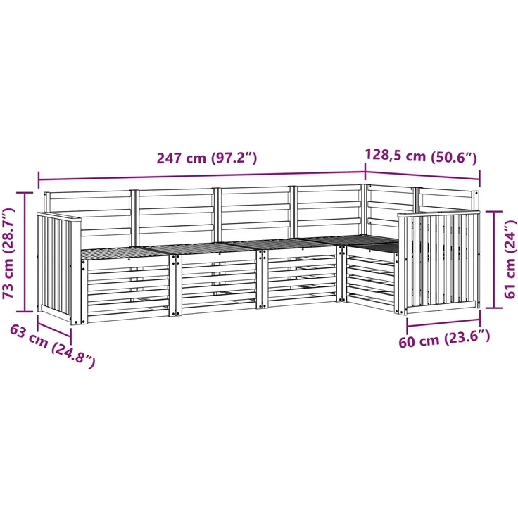 vidaXL Outdoor-Sofagarnitur 5 stk. 5-Sitzer Natur Massivholz Akazie 3374804 – Bild 7