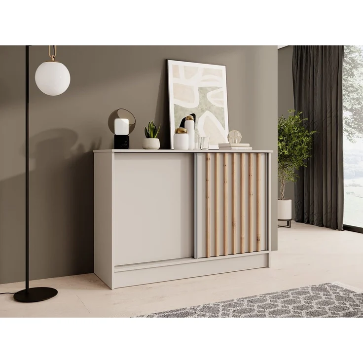 Beautysofa Kommode mit 2 Schiebetüren HORIZON (in 120 cm oder 160 cm, verschiedene Farben: Eiche Artisan, Schwarz, Weiß, Kaschmir), mit dekorativen Lamellen – Bild 5