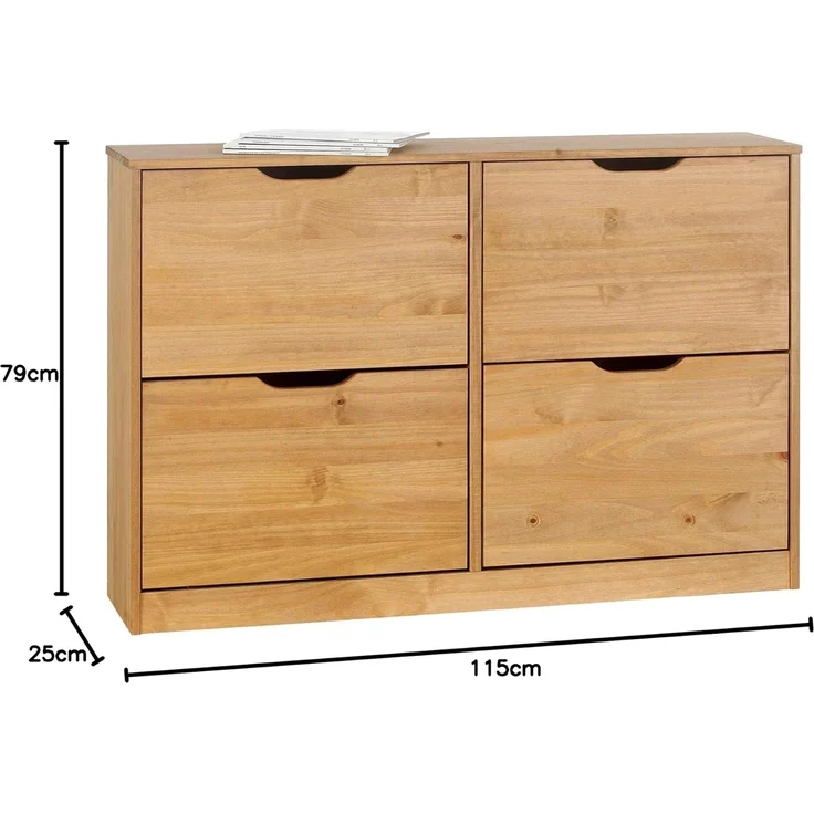 IDIMEX Schuhkommode BASIL, Schuhschrank Schuhkipper Schuhkommode 4 Klappen Kiefer massiv honigfar – Bild 3