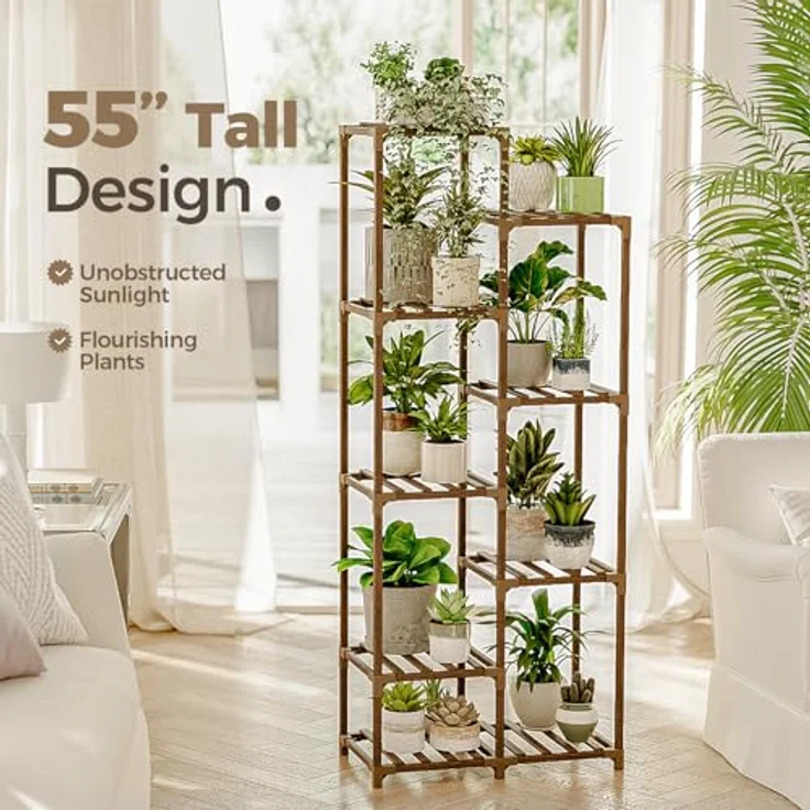 Bamworld Pflanzenständer Indoor Outdoor Hoch Blumenständer Holz Pflanzenregal für 9 Etagen Terrasse Balkon Garten Gartenarbeit Mutter Geschenke – Bild 3