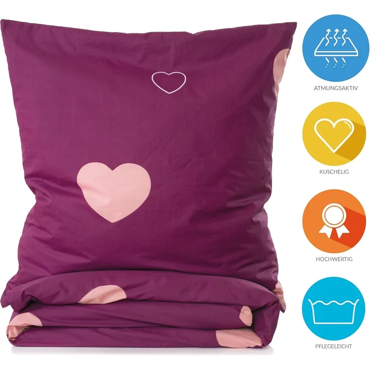 Lavea Kinderbettwäsche Bettwäsche Kinder Herzen Set, mit Reißverschluss, mit Herzmotiv, 100% Baumwolle, 2 teilig, weiche Bezüge für Bettdecke und Kopfkissen – Bild 2