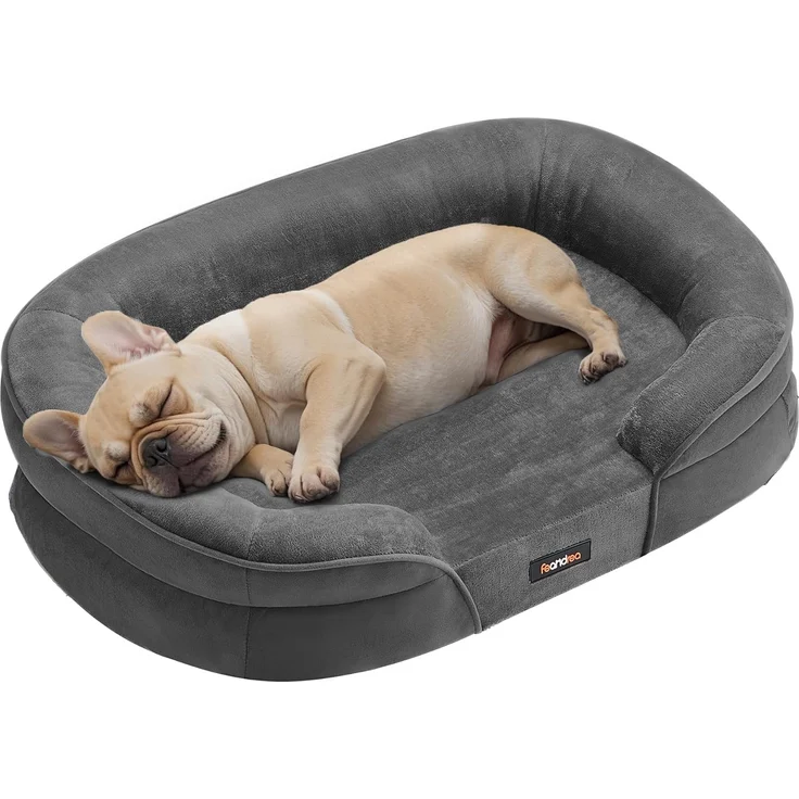 Feandrea Hundebett, Hundekissen, für mittelgroße Hunde, 76 x 51 x 18 cm, orthopädisch, wasserdichte Innenschicht, erhöhte Ränder, Abnehmbarer, waschbarer Bezug, rutschfest, schiefergrau PGW281GN01 – Bild 1