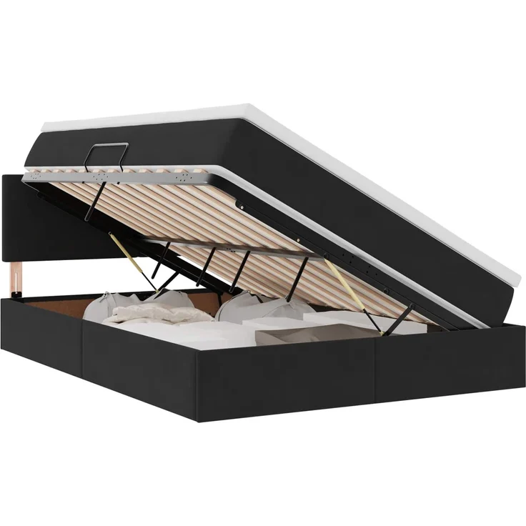vidaXL Aufbewahrungsbett mit Matratze Schwarz 140 x 190 cm Samt 3370697 – Bild 2