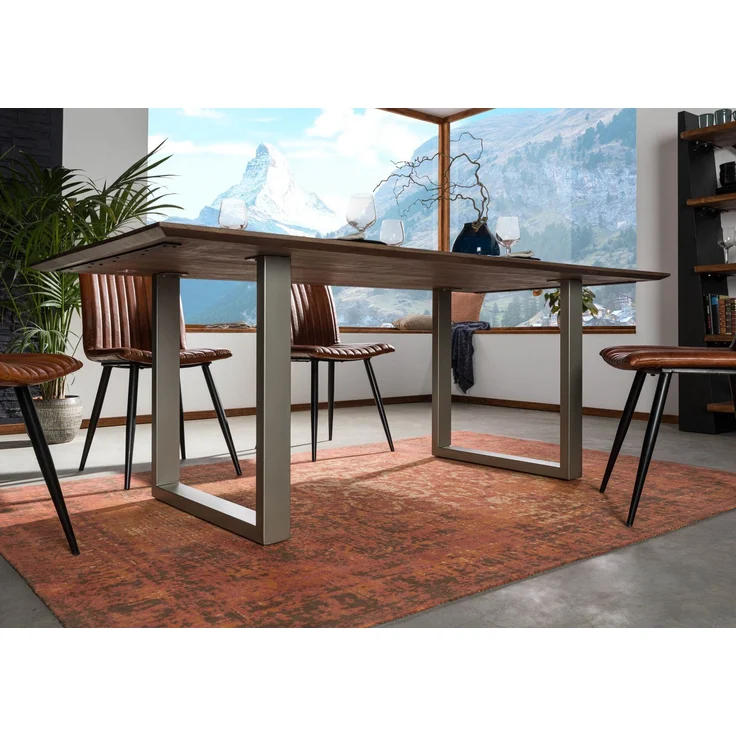 Esstisch Akazie 180x90 grau lackiert / U-Beine silber matt SWISS EDGE – Bild 4