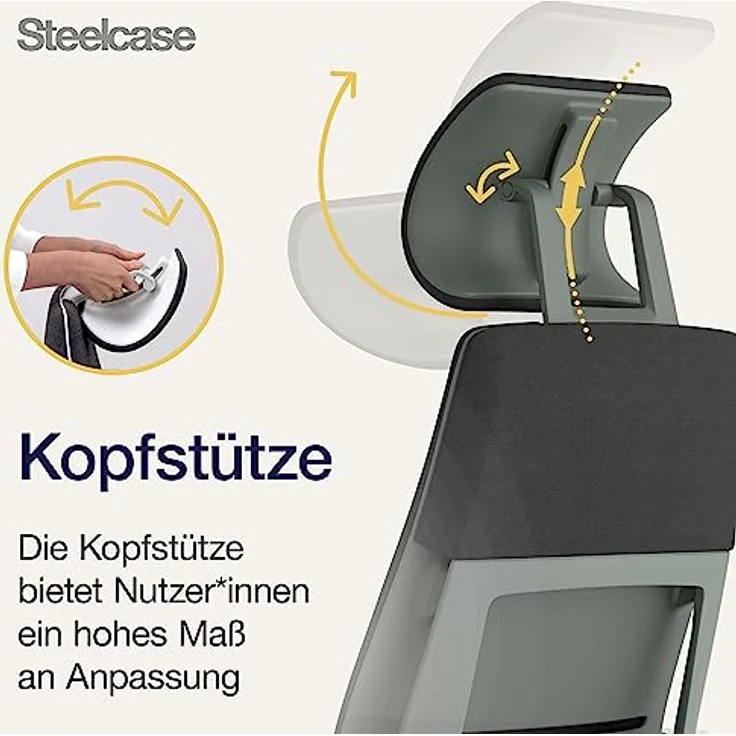 Steelcase Gesture Bürostuhl mit Bezug in Onyx Schwarz mit Kopfstütze, 66x62. 5x107 cm – Bild 9