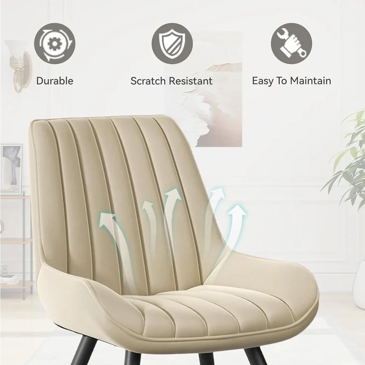 Esszimmerstuhl Sitzkissen Rückenlehne Metallbeine 6er Set Beige – Bild 7
