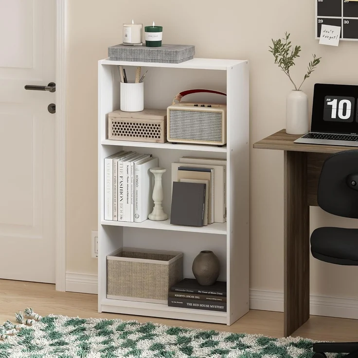 Furinno Basic 3-stufiges Bücherregal mit Aufbewahrungsregalen, Weiß/Weiß – Bild 2