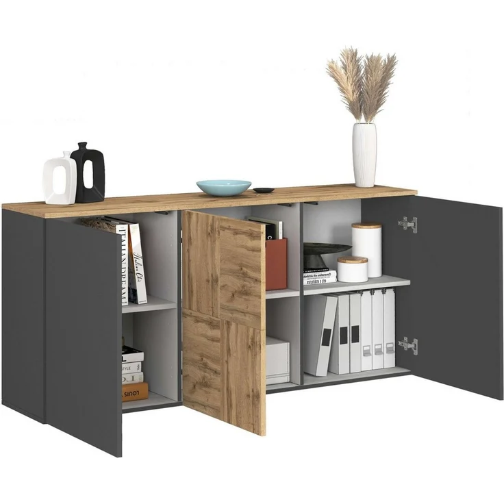 OTTO home Sideboard ISEO, Kommode, Schrank, Sideboard, Lowboard, 6 Fächer, Breite 150 cm (1 St), stehend/hängend, 3 Türen, 6 Fächer, Breite 150 cm – Bild 3