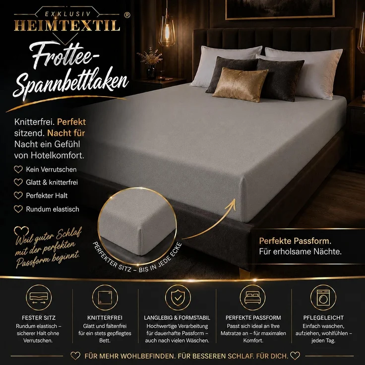 EXKLUSIV HEIMTEXTIL Frottee Spannbettlaken 180 - 200 x 200 cm Grau – Bild 4
