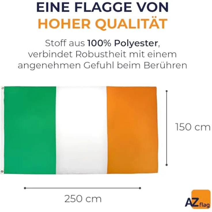 AZ FLAG - Flagge Irland - 250x150 cm - Irische Große Fahne 100% Polyester mit Messing-Ösen - 300g – Bild 2