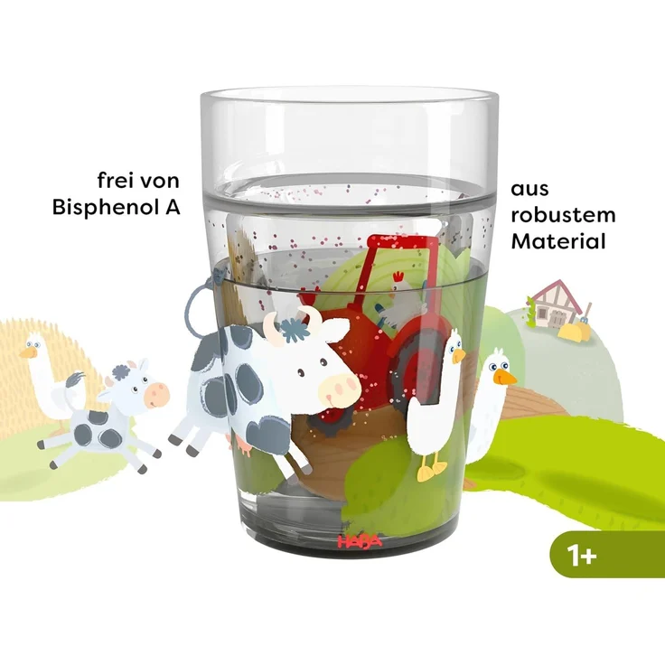 HABA Glitzerbecher Bauernhof – Kinderbecher mit funkelndem Glitzer-Effekt, perfekt für Wasser, Saft & Tee, Praktisch für kleine Hände – 2012447002 – Bild 2