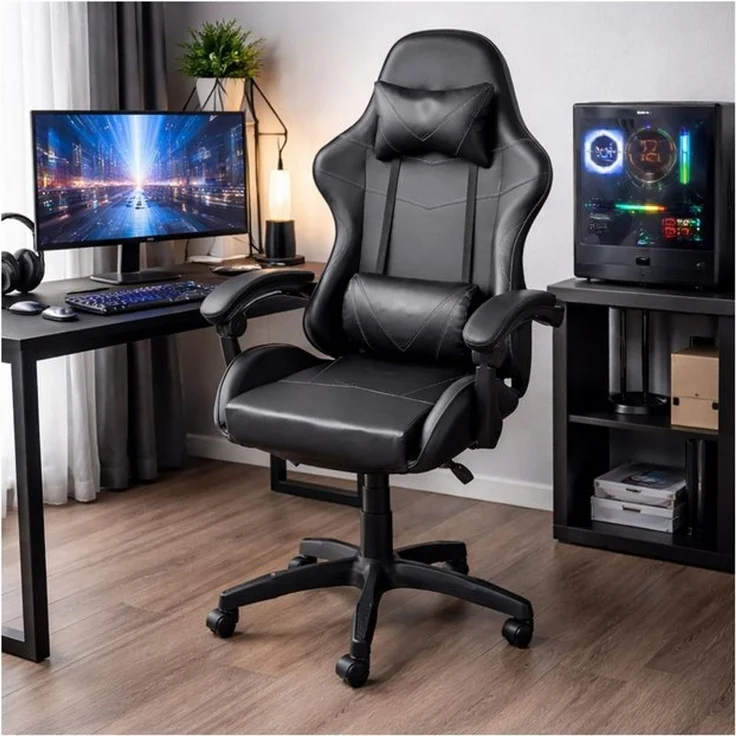 HTI-Living Gaming-Stuhl Gaming Stuhl Kunstleder Schwarz (Stück, 1 St) – Bild 3