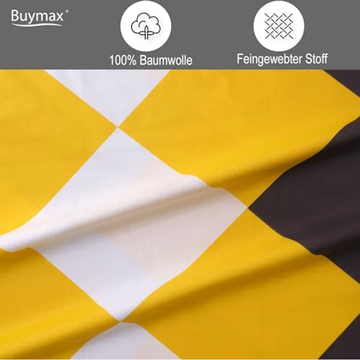 Buymax Bettwäsche Anaga, Bettgarnitur, Bettbezug Set, Renforce: 100% Baumwolle, 2 teilig, mit Reißverschluss, modern gemustert, Karo, Gelb, 135x200 cm – Bild 4