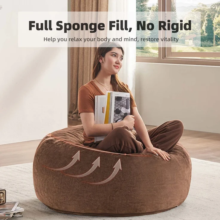 Wohnora-3FT Sitzsack,Sitzsackstuhl, Sofa für Erwachsene,weicher und bequemer Lesestuhl,geeignet für Schlafzimmer, Balkone und andere Orte,H 50cm x T 90cm x B 90cm,Kaffee – Bild 4