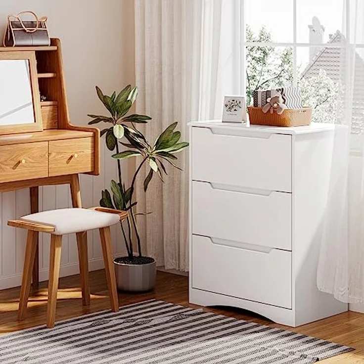 Bealife Kommode weiß, Schlafzimmerkommode mit 3 geräumigen Schubladen, Schrank mit Schubladen mit Kippschutz für Wohnzimmer, Schlafzimmer, Arbeitszimmer und Kinderzimmer, 82 x 60 x 40 cm – Bild 5