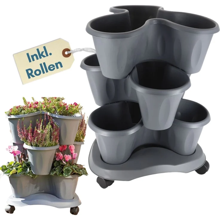 GarPet Blumentopf Pflanzturm Erdbeerturm 3er Set Säulentopf Stapelbar Vertikaler Garten – Bild 1